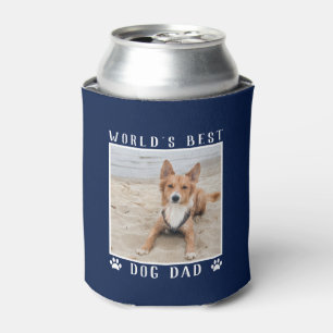 World's Best Dog Dad Paw Prints Pet Photos Navy Can Cooler
