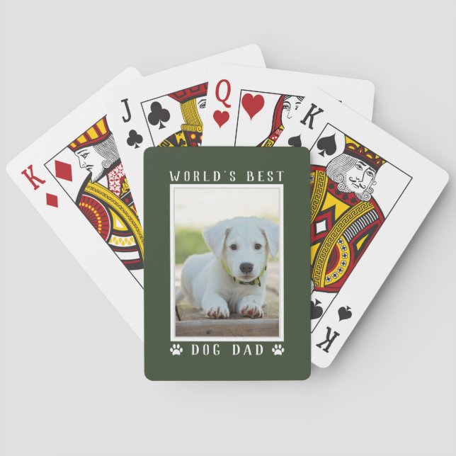 World's Best Dog Dad Paw Prints Photo Green Playing Cards (Back)