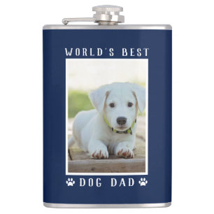 World's Best Dog Dad Paw Prints Photo Navy 8 oz Hip Flask