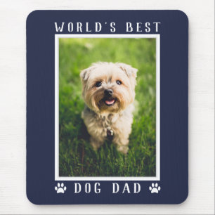 World's Best Dog Dad Paw Prints Photo Navy Blue Mouse Mat
