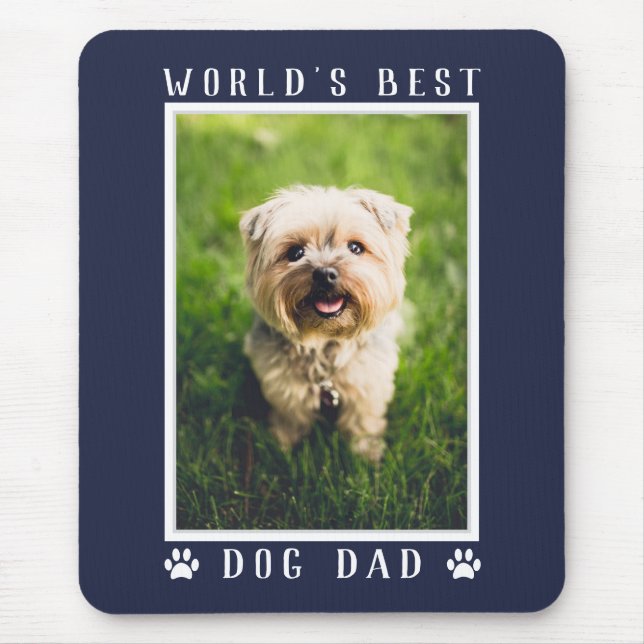 World's Best Dog Dad Paw Prints Photo Navy Blue Mouse Mat (Front)