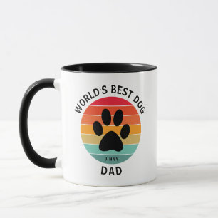  World's Best Dog Dad Pawprint Retro Sunset Custom Mug