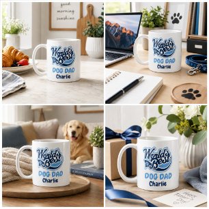 World's Best Dog Dad Personalised Blue Paw Artwork Coffee Mug
