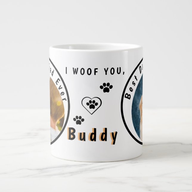World's Best Dog Dad Personalised Pet Photo Large Coffee Mug (Front)