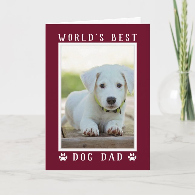 World's Best Dog Dad Photo Burgundy Birthday Card (Front)