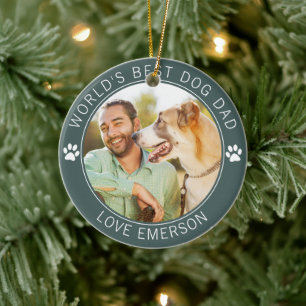 World's Best Dog Dad Photo Ceramic Tree Decoration