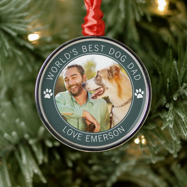 World's Best Dog Dad Photo Metal Tree Decoration (Tree)