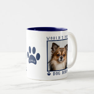 World's Best Dog Dad Photo Name Paw Prints Navy Two-Tone Coffee Mug