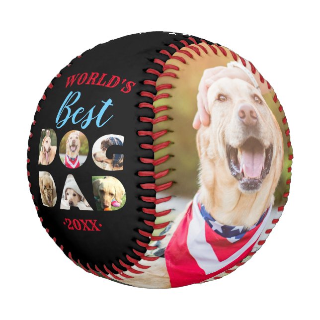 World's Best Dog Dad Quote Photo Collage Black Baseball (Angled)