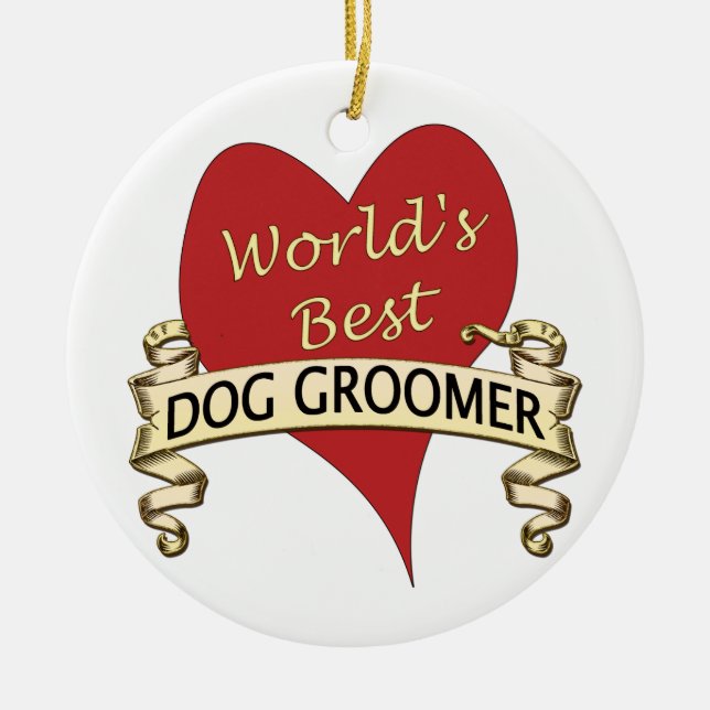 World's Best Dog Groomer Ceramic Tree Decoration (Front)