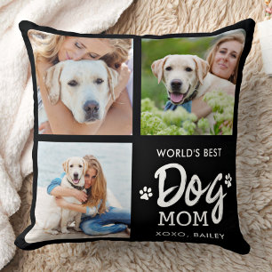 World's Best DOG MOM Custom 3 Photo Collage  Cushion