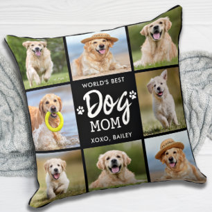 World's Best DOG MOM Custom 8 Photo Collage Cushion