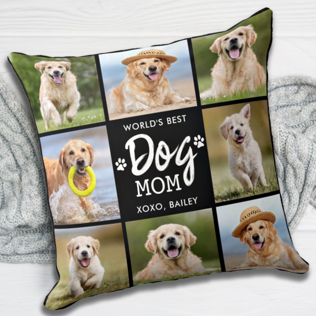 World's Best DOG MOM Custom 8 Photo Collage Cushion (Creator Uploaded)