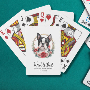Worlds Best Dog Mum Boston Terrier Monogram Name Playing Cards