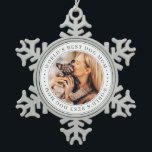 World's Best Dog Mum Classic Simple Photo Snowflake Pewter Christmas Ornament<br><div class="desc">This simple and classic design is composed of serif typography and add a custom photo.</div>