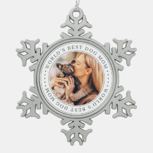 World's Best Dog Mum Classic Simple Photo Snowflake Pewter Christmas Ornament