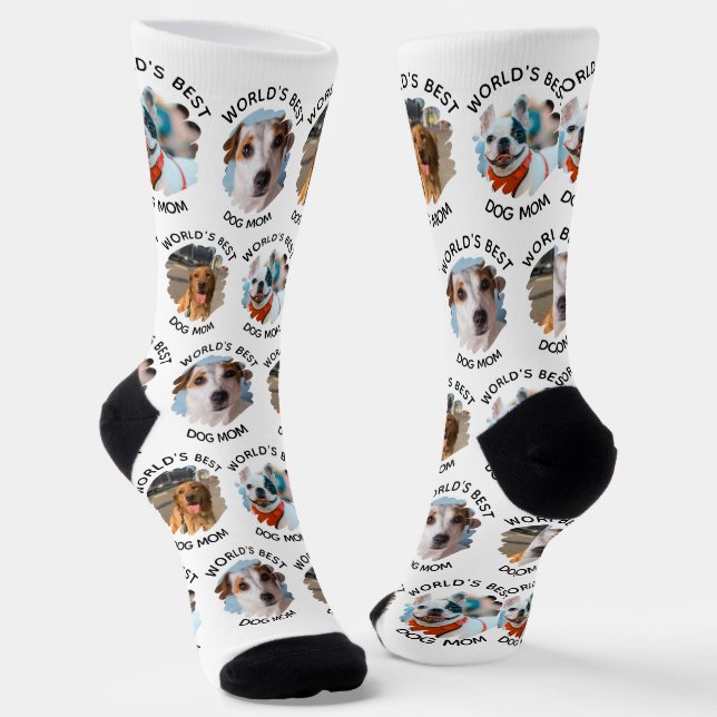 World's Best Dog Mum Custom 3 Dog Photo Socks (Angled)