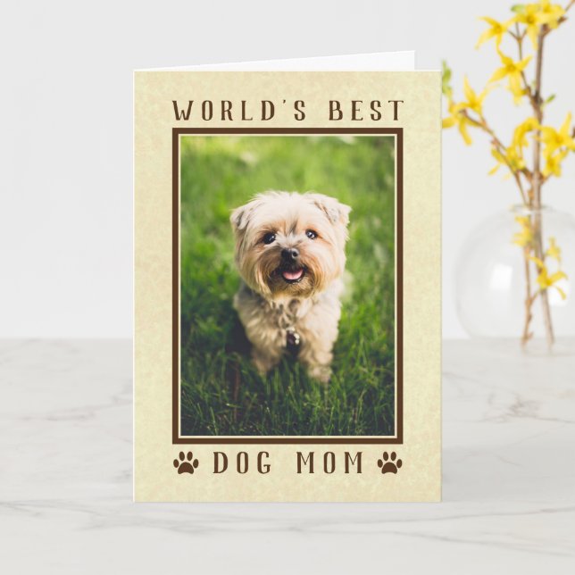 World's Best Dog Mum Happy Birthday Photo Gold Card (Yellow Flower)