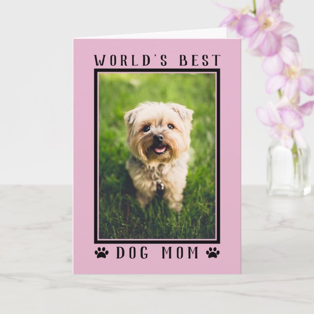 World's Best Dog Mum Happy Birthday Photo Pink Card (Orchid)