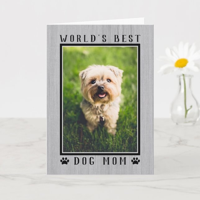 World's Best Dog Mum Happy Birthday Photo Rustic Card (Small Plant)
