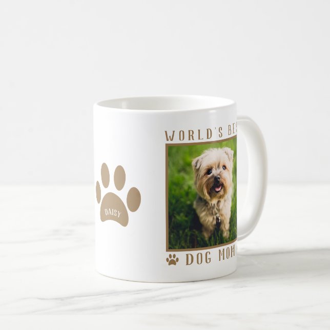 World's Best Dog Mum Paw Print Name Pet Photo Gold Coffee Mug (Front Right)