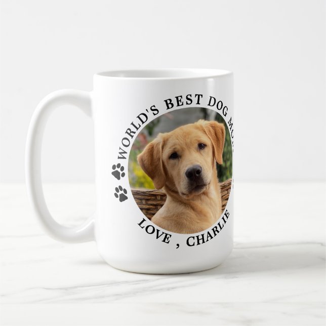 World's Best Dog Mum Paw Prints Custom Pet Photo Coffee Mug (Left)