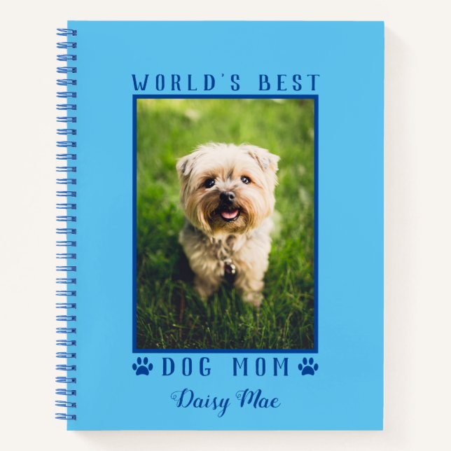 World's Best Dog Mum Paw Prints Pet Photo Blue Notebook (Front)