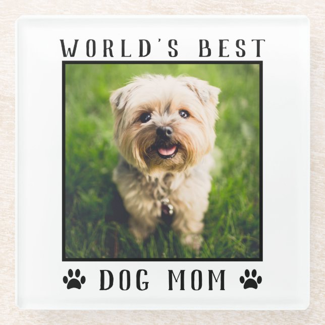 World's Best Dog Mum Paw Prints Pet Photo Frame Glass Coaster (Front)