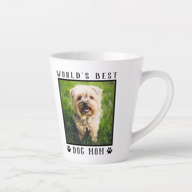 World's Best Dog Mum Paw Prints Pet Photo Frame Latte Mug (Right)