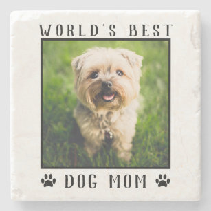 World's Best Dog Mum Paw Prints Pet Photo Stone Coaster