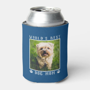 World's Best Dog Mum Paw Prints Photo on Blue Can Cooler