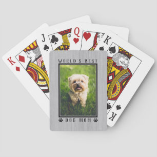 World's Best Dog Mum Paw Prints Photo Rustic Playing Cards