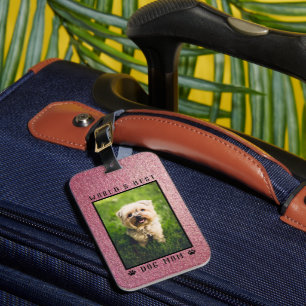 World's Best Dog Mum Paws Rose Gold Glitter Photo Luggage Tag