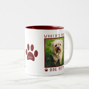 World's Best Dog Mum Photo Name Paw Prints Maroon Two-Tone Coffee Mug