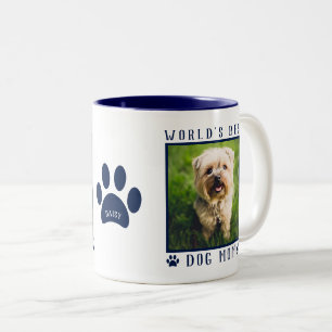 World's Best Dog Mum Photo Name Paw Prints Navy Two-Tone Coffee Mug