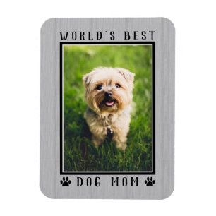 World's Best Dog Mum Photo Paw Prints Rustic Magnet