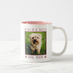 World's Best Dog Mum Pink Paw Prints Pet Photo Two-Tone Coffee Mug