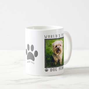 World's Best Dog Mum Silver Glitter Paws Pet Photo Coffee Mug