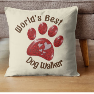 Worlds Best Dog Walker Paw Print Animal Care Cushion