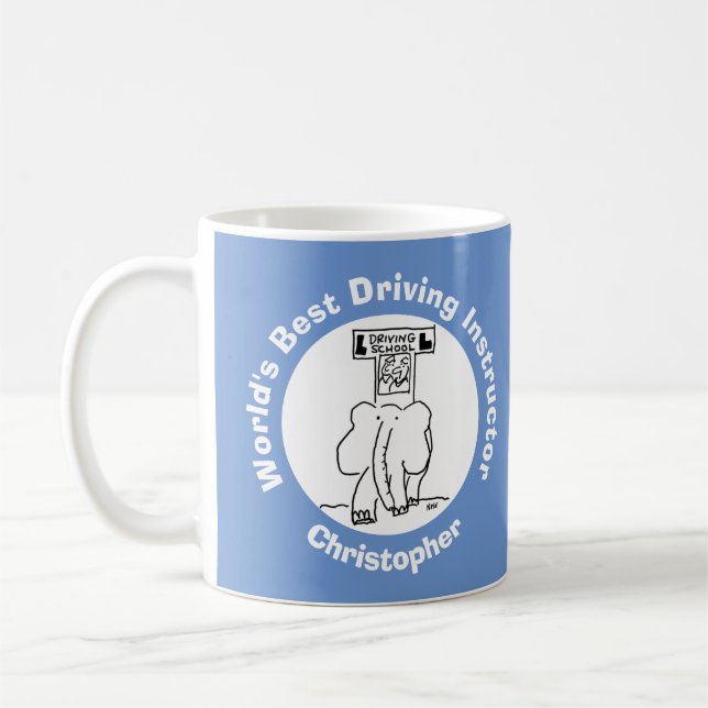 World's Best Driving Instructor Fun Cartoon Coffee Mug (Left)