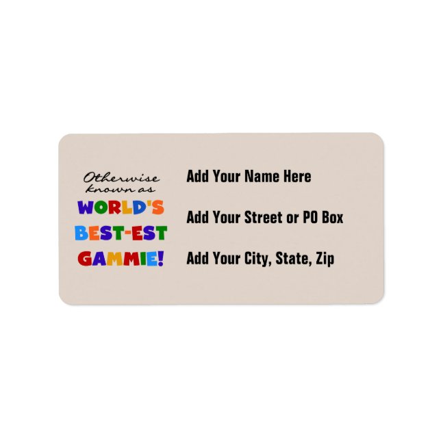 World's Best-est Gammie T-shirts and Gifts Label (Front)