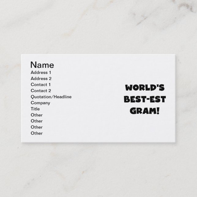 World's Best-est Gram Black Text Tshirts and GIfts Business Card (Front)