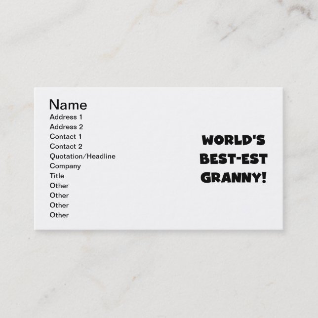 World's Best-est Granny Black Text Tshirts Gifts Business Card (Front)