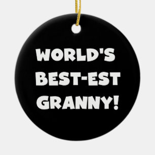 World's Best-est Granny White Text Tshirts Gifts Ceramic Tree Decoration