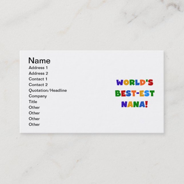 World's Best-est Nana Bright Colours T-shirts Business Card (Front)