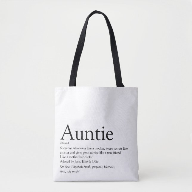 World's Best Ever Aunt, Auntie Definition Modern Tote Bag (Front)