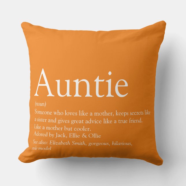 World's Best Ever Aunt Auntie Definition Orange Cushion (Front)