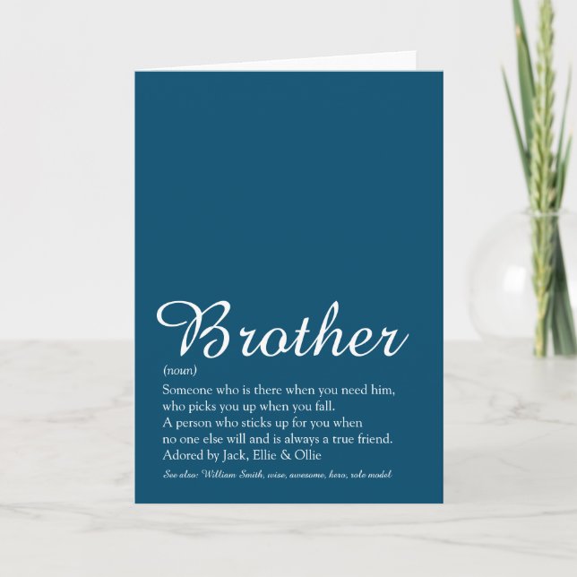 World's Best Ever Brother Definition Script Blue Card (Front)