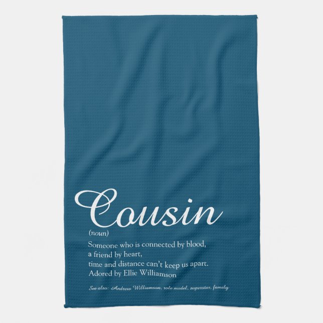 World's Best Ever Cousin Definition Script Blue Tea Towel (Vertical)