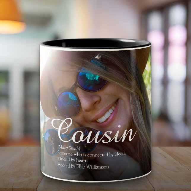 World's Best Ever Cousin Definition Script Photo Two-Tone Coffee Mug (World's Best Ever Cousin Definition Script Photo Two-Tone Coffee Mug)